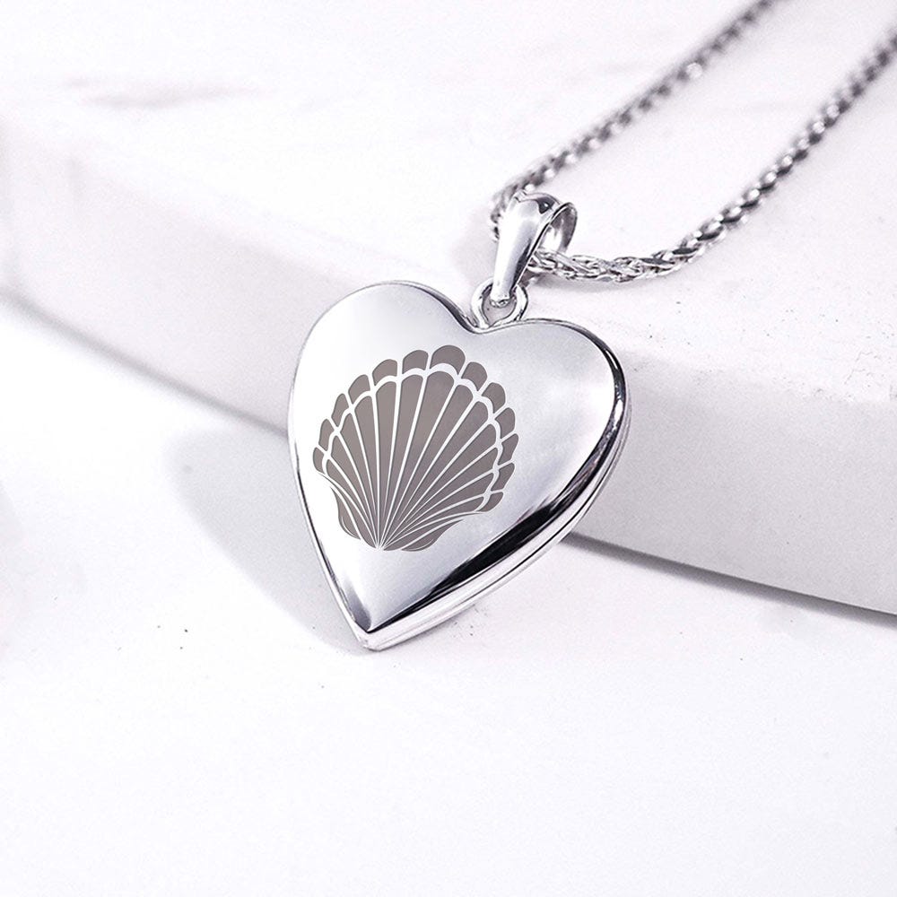 Sterling Silver Seashell Heart Photo Locket