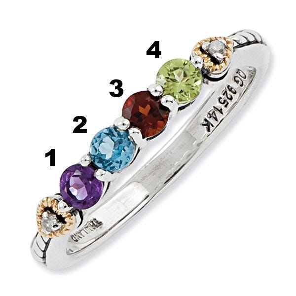 Sterling Silver & 14k Four-stone and Diamond Mother's Ring