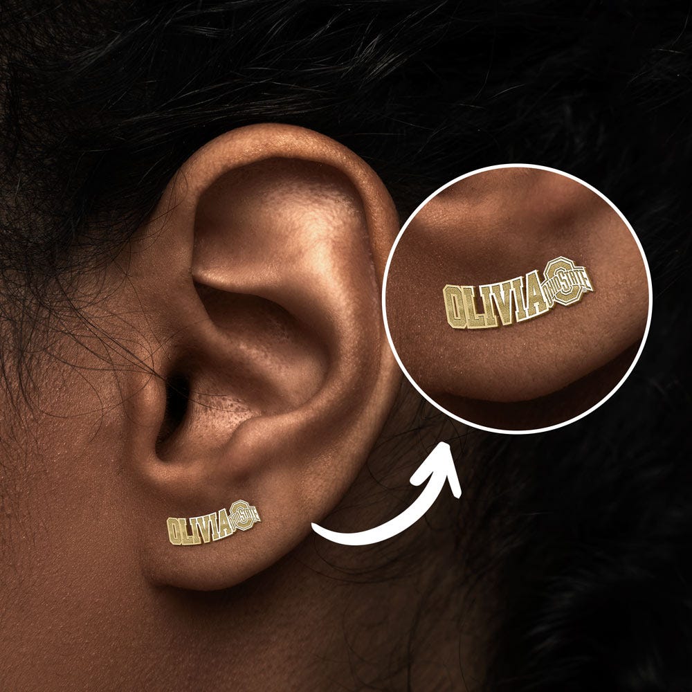 Personalized Pair Of Ohio State Logo with Horizontal Name Earrings