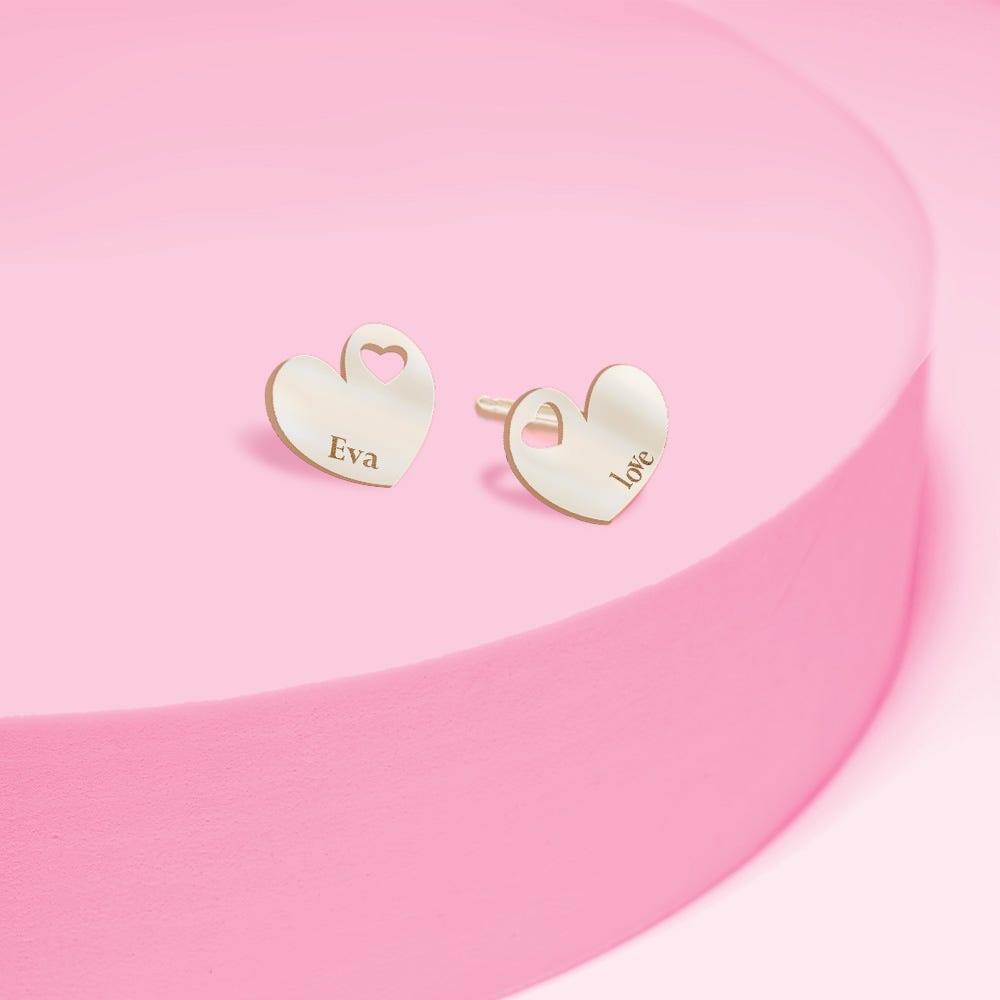 Personalized Dainty Minimal Heart Shaped Cut-Out Earrings