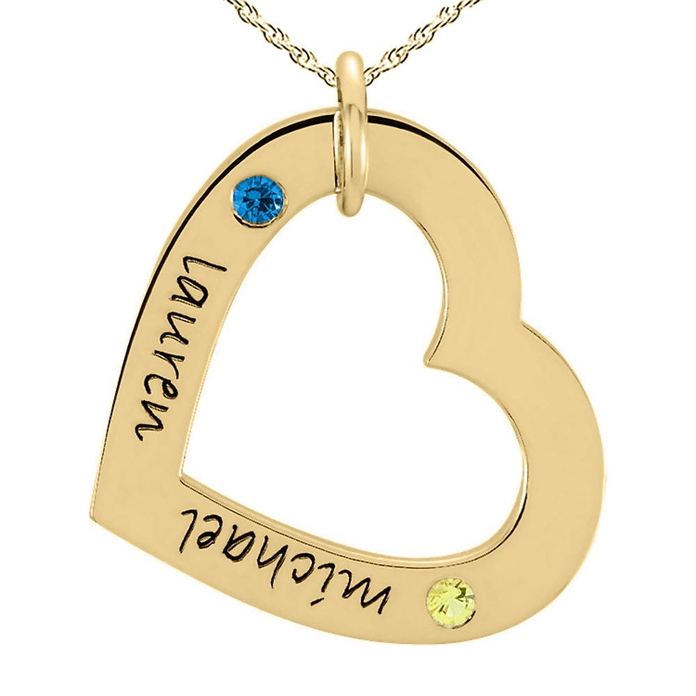 Personalized Two Birthstones Heart Pendant