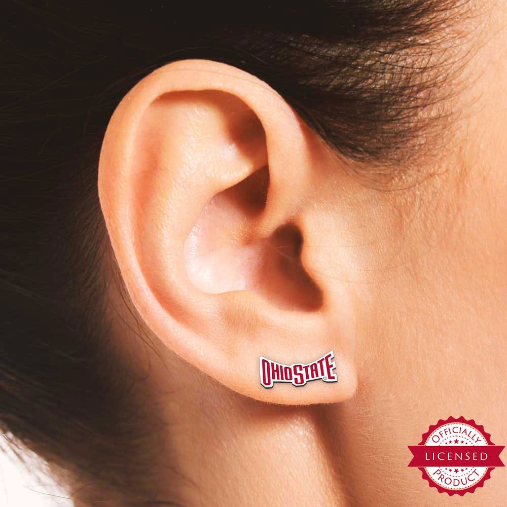 Pair Of Color Enamel Ohio State Banner Earrings