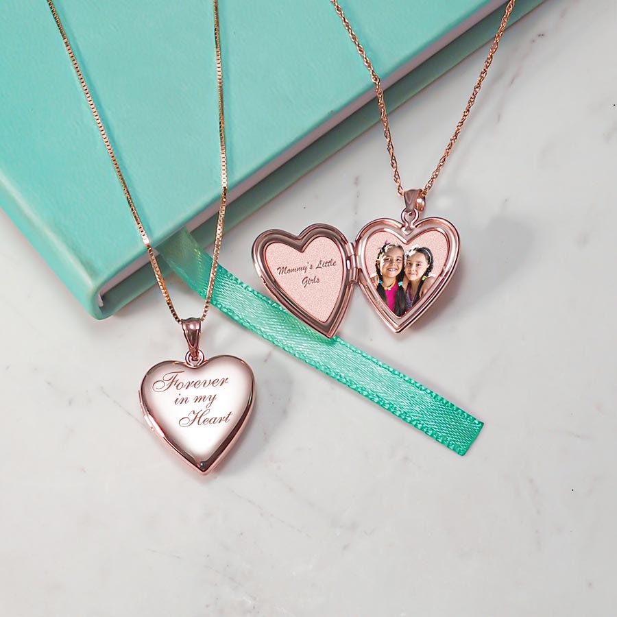 Sterling Silver Rose Gold Plated "Forever In My Heart" Heart Locket