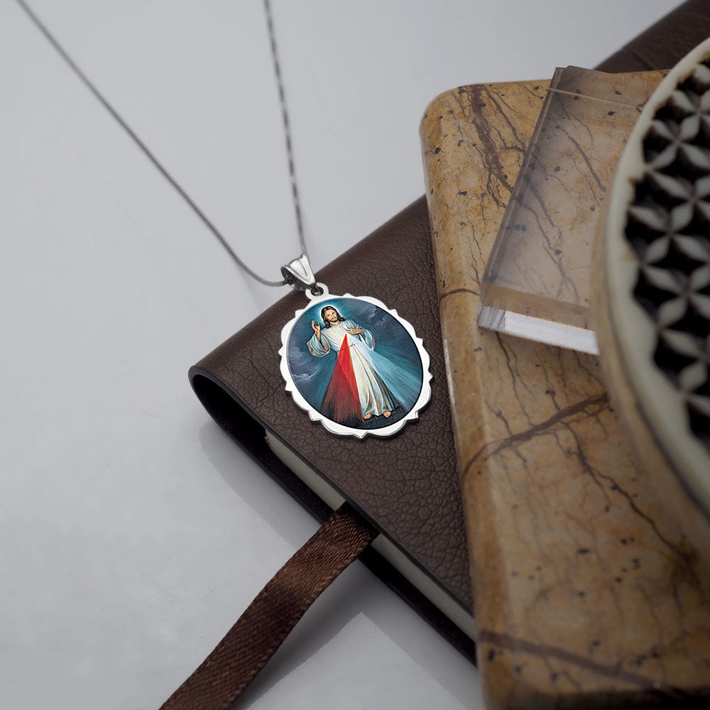 Divine Mercy Double Sided Scalloped Oval Religious Medal "Color EXCLUSIVE"