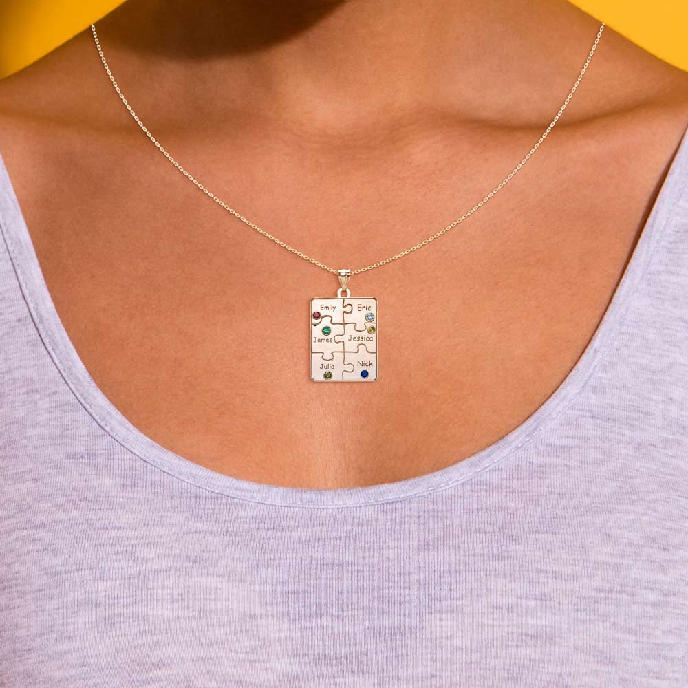 Personalized Family Six Piece Jigsaw Puzzle Pendant- Includes 18 Inch Chain