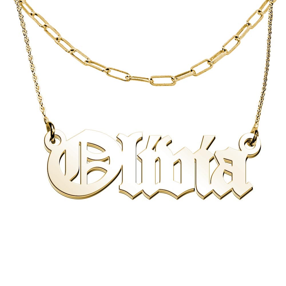 Personalized First Name Old English Pendant with Paperclip Chain