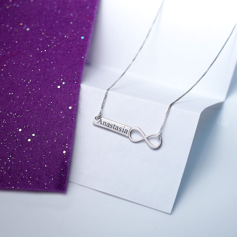 Personalized Infinity Name Bar Necklace w/ Chain Included