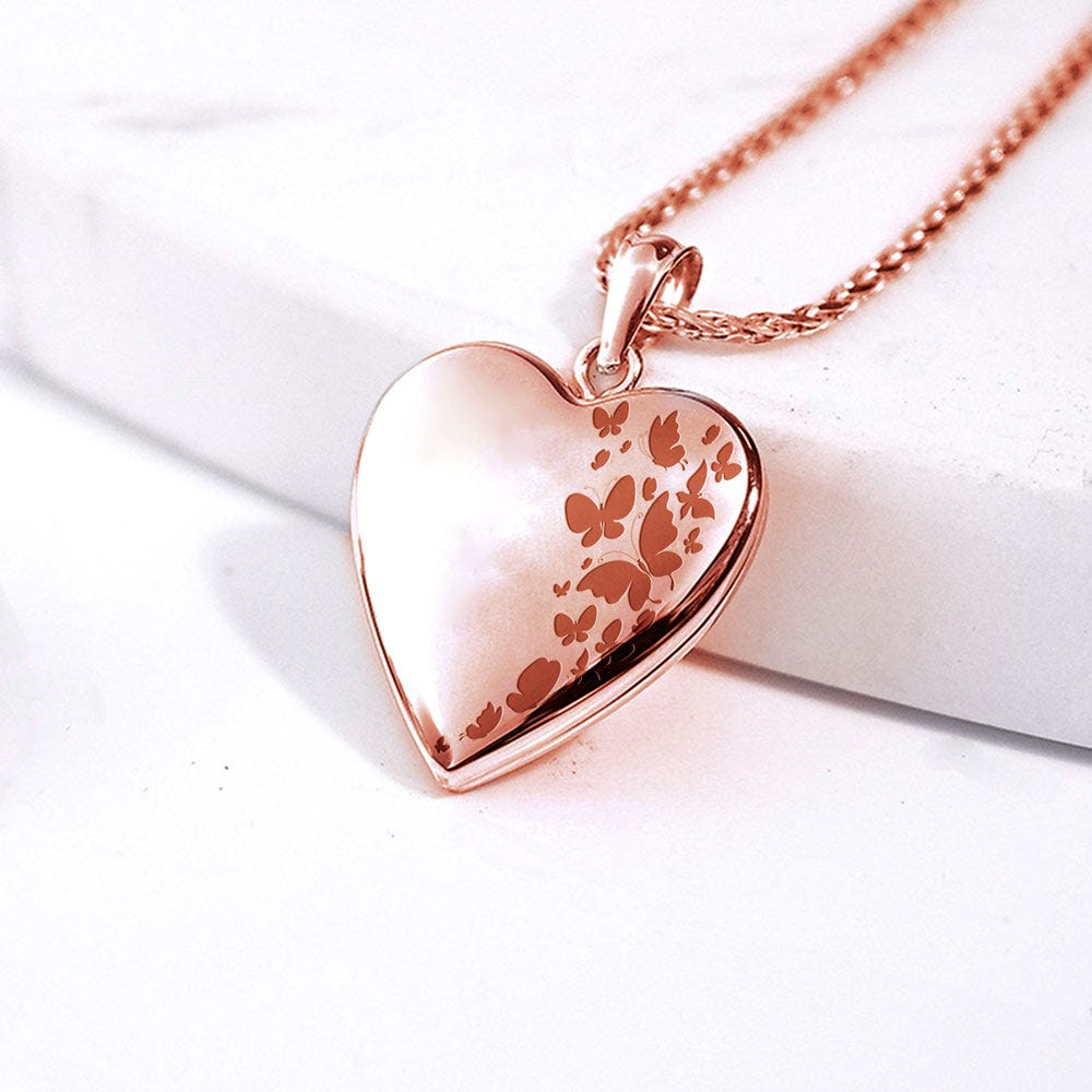 Rose Gold Plated "Butterflies" Heart Photo Locket
