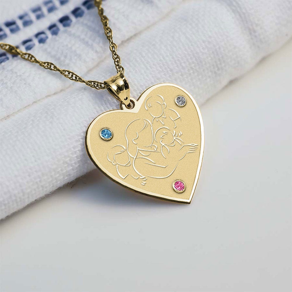 Mother with Three Sons - Heart Pendant with Birthstones