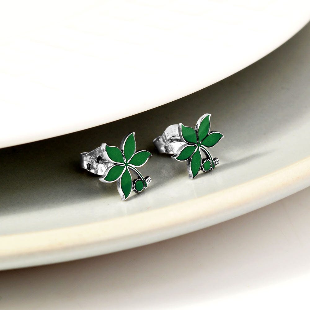 Pair Of Ohio State Logo Green Leaf Earrings