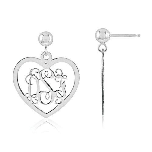 Heart Shaped Monogram Vine Script Post Dangle Earrings