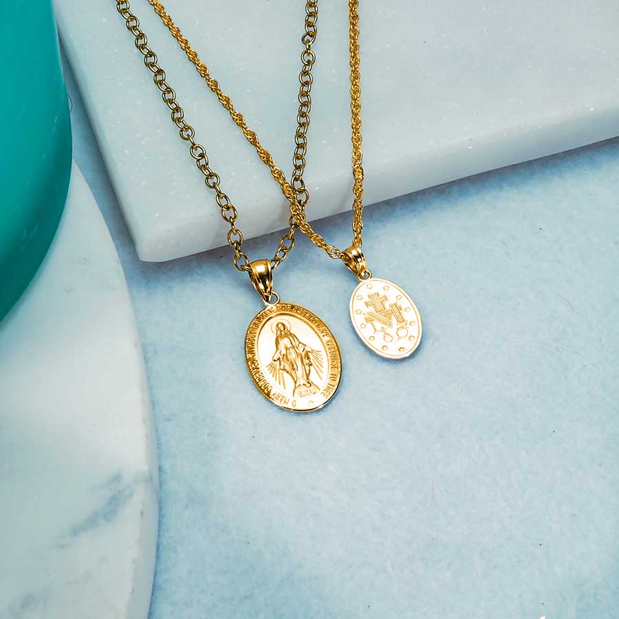 14K Yellow Gold Oval Miraculous Medal