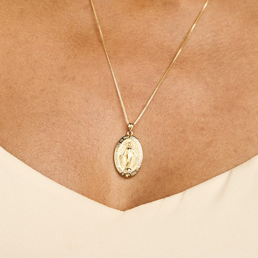 14K Yellow Gold Oval Miraculous Medal