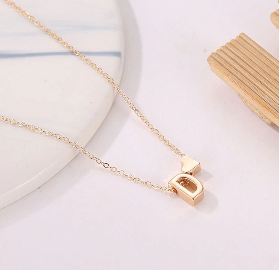 Petite Heart Initial Necklace with Chain