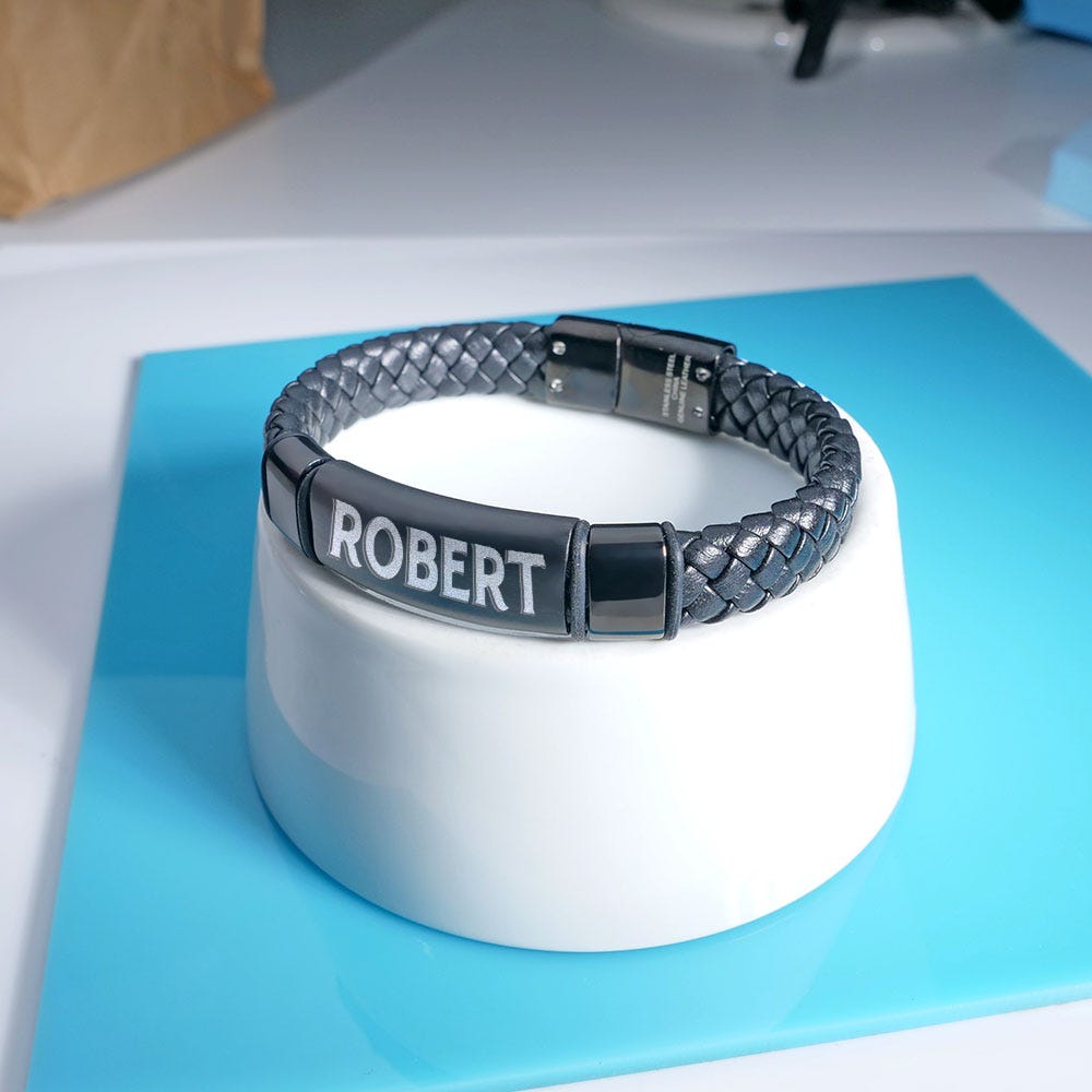 Black Leather ID Bracelet
