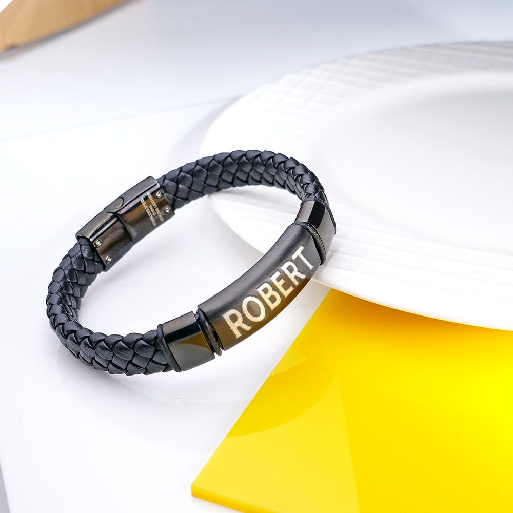 Black Leather ID Bracelet
