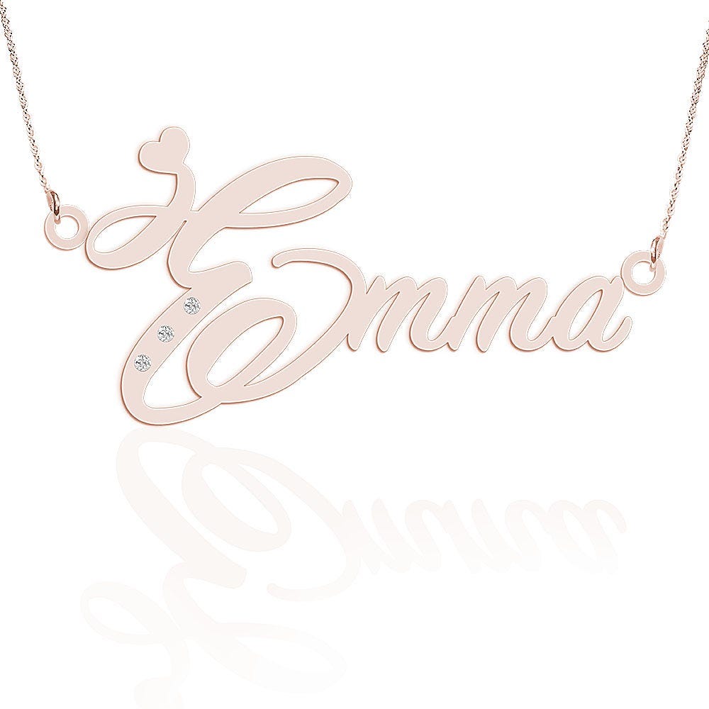Script Name Necklace with 3 Diamonds - Chain Included