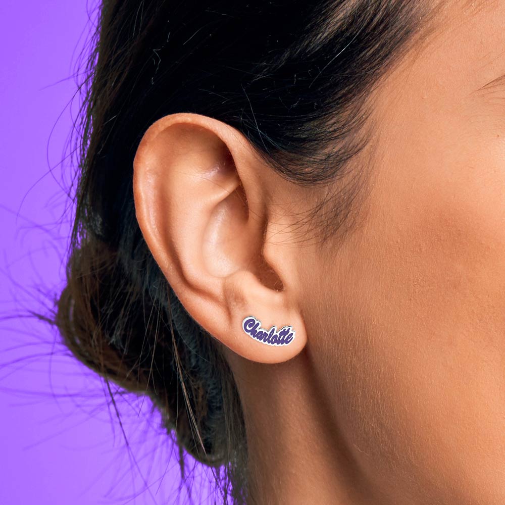 Pair Of Color Enamel Script Name Earrings