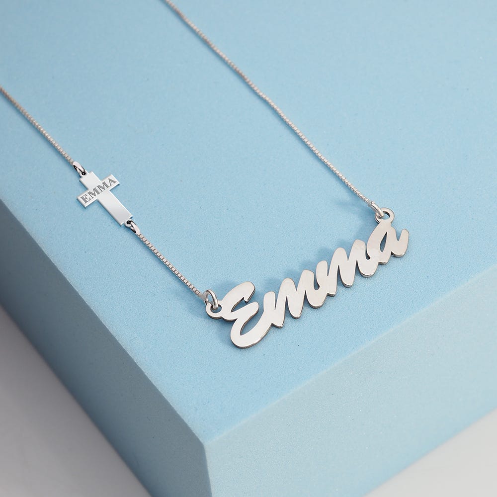 Name Necklace w/ Cross Charm & Name