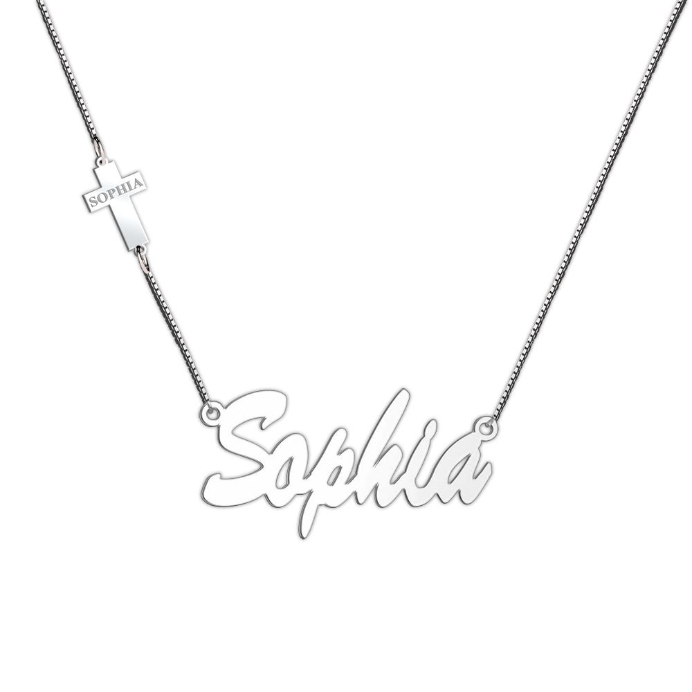 Name Necklace w/ Cross Charm & Name