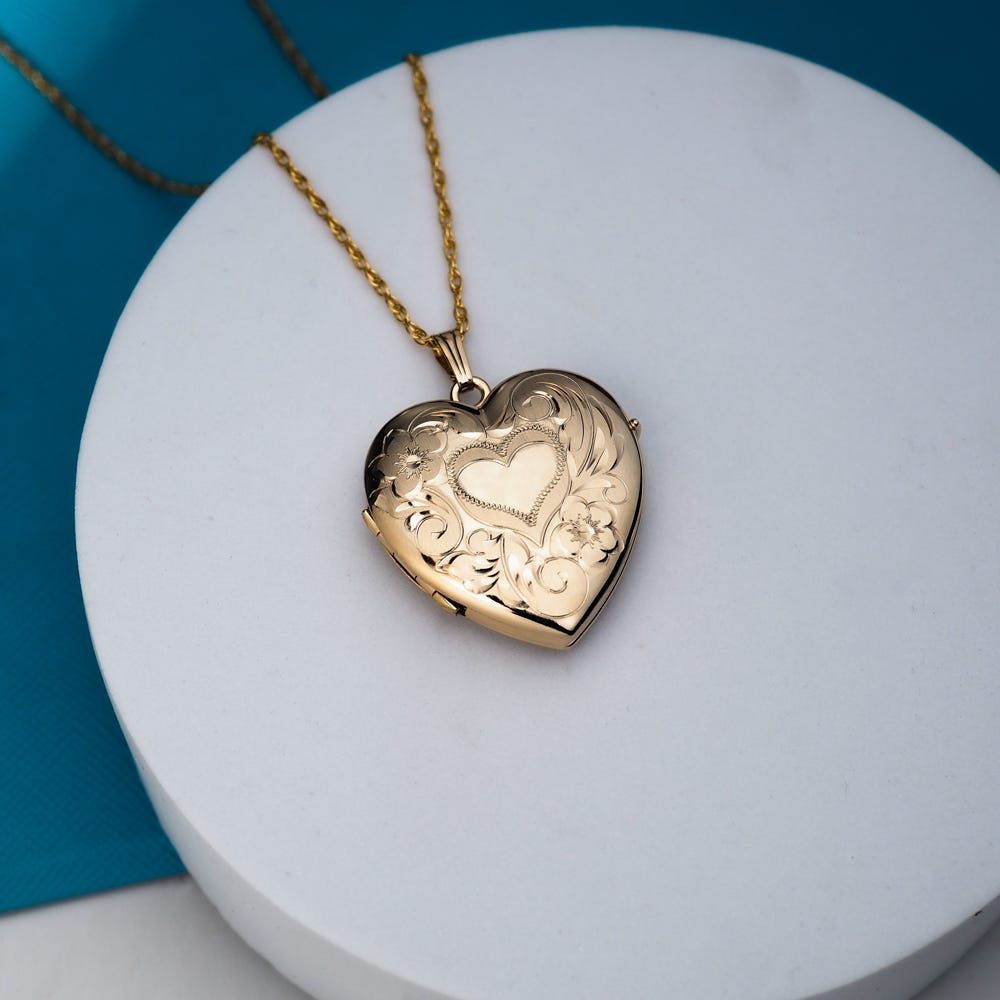 Yellow Gold Floral Heart 4 Photo Locket