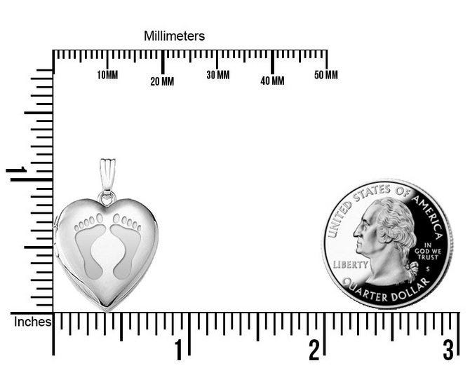 Sterling Silver Baby Footprints Heart Photo Locket