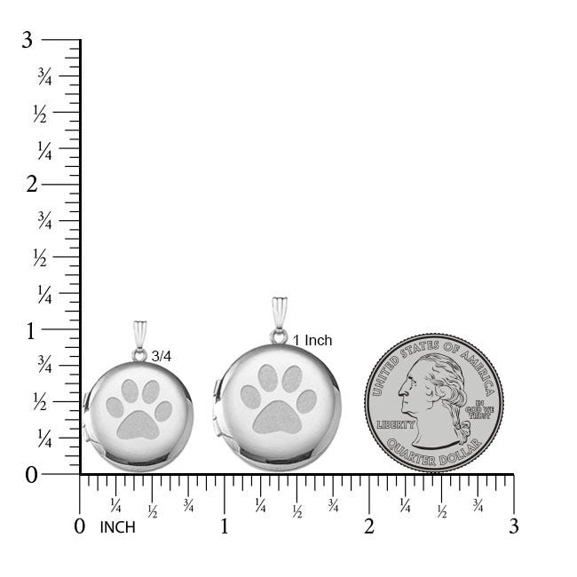 Sterling Silver "Dog Paw Print" Round Photo Locket