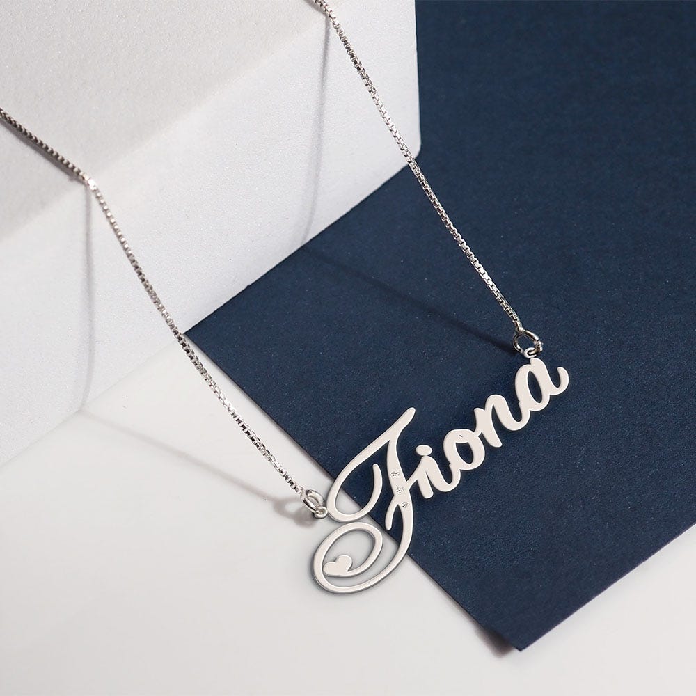 Script Name Necklace with 3 Diamonds - Chain Included
