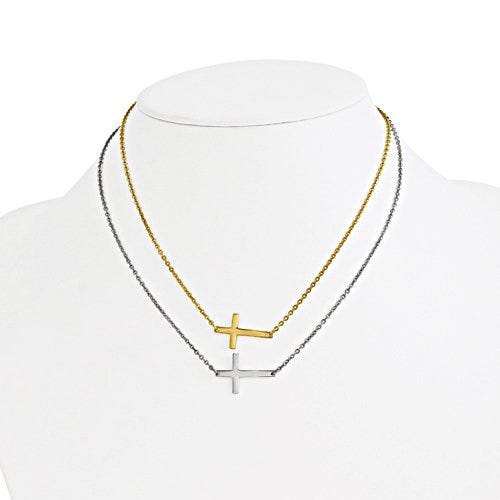 Stainless Steel Double Sideways Cross Layered Necklace