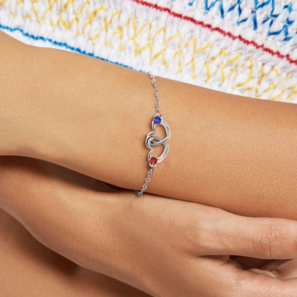Interlocking Heart Promise Bracelet with Two Stones