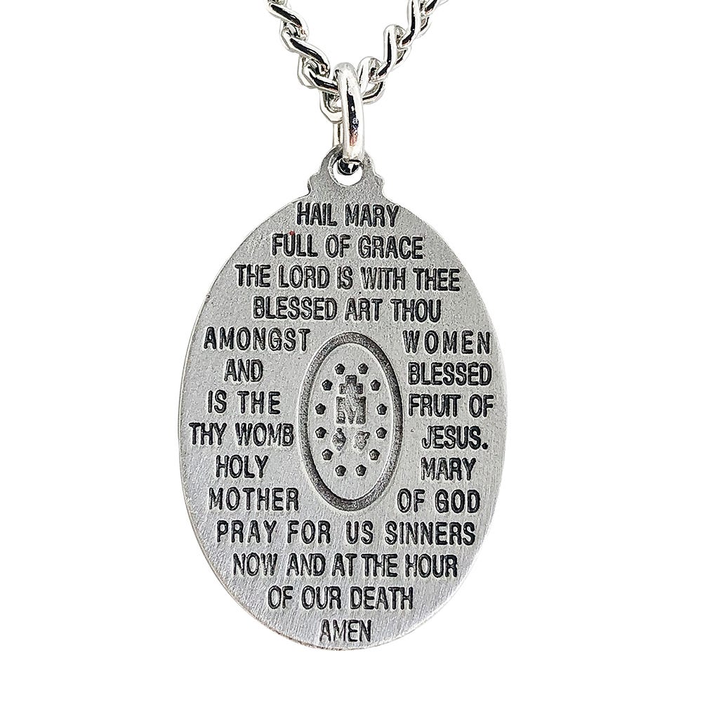Miraculous Medal Doubled sided with Hail Mary including a  24 inch Endless Curb Chain