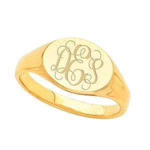 14K Gold Women's Oval Signet Ring