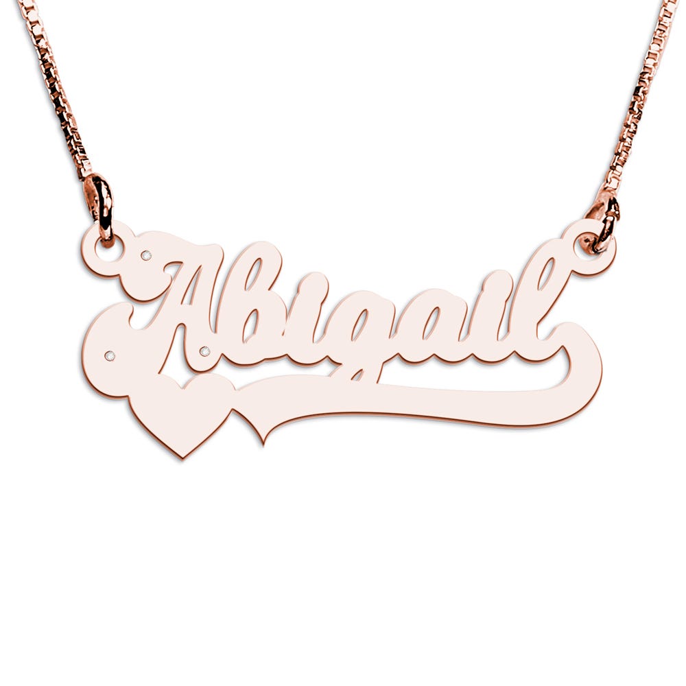 Modern Script Heart Name Necklace with 3 Cubic Zirconia Chain Included