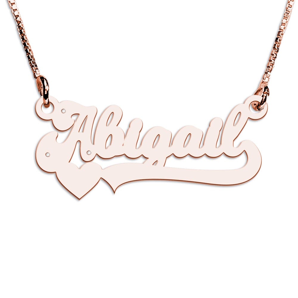 Modern Script Heart Name Necklace with 3 Cubic Zirconia Chain Included
