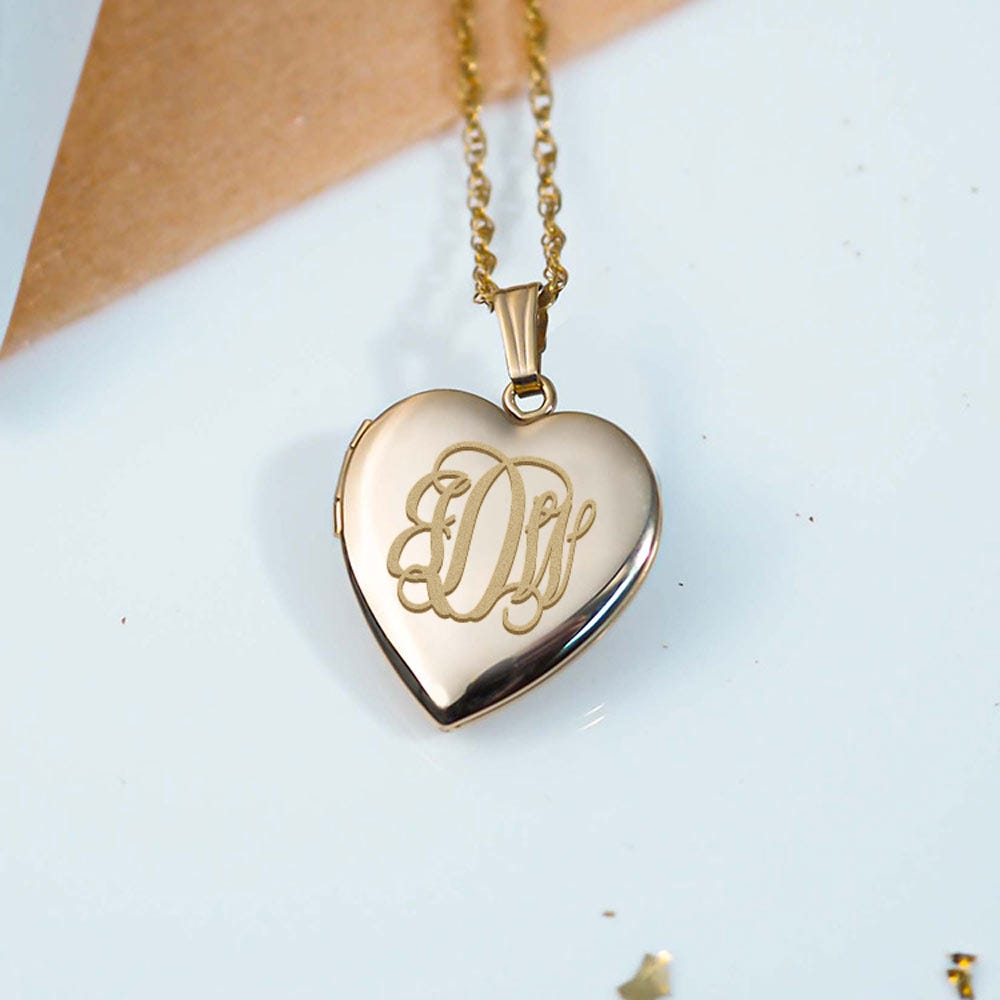 Yellow Gold Monogram Initial Heart Photo Locket