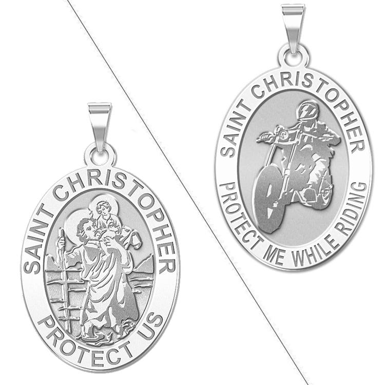 Saint Christopher  " Protect Me While Riding"  Doubledside Motorcycle Religious Medal