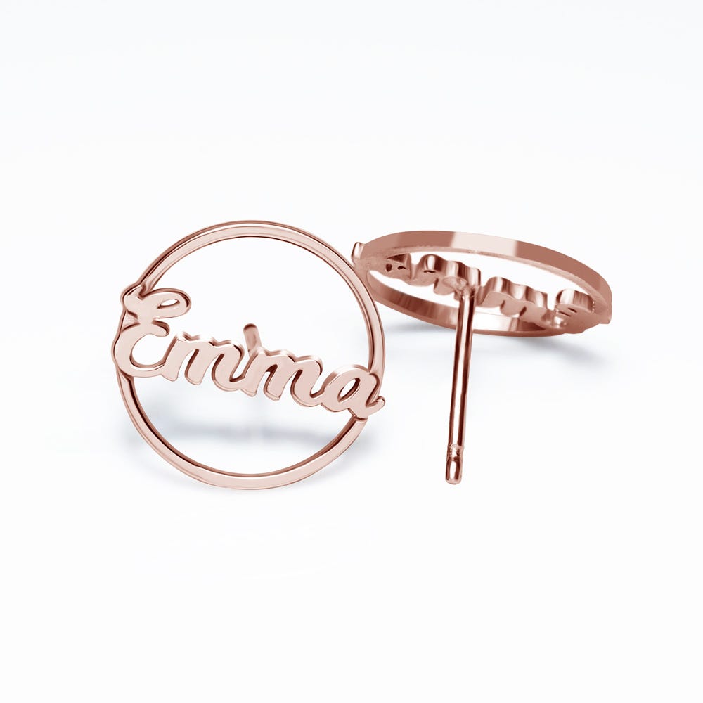 Circle Name Script Earrings