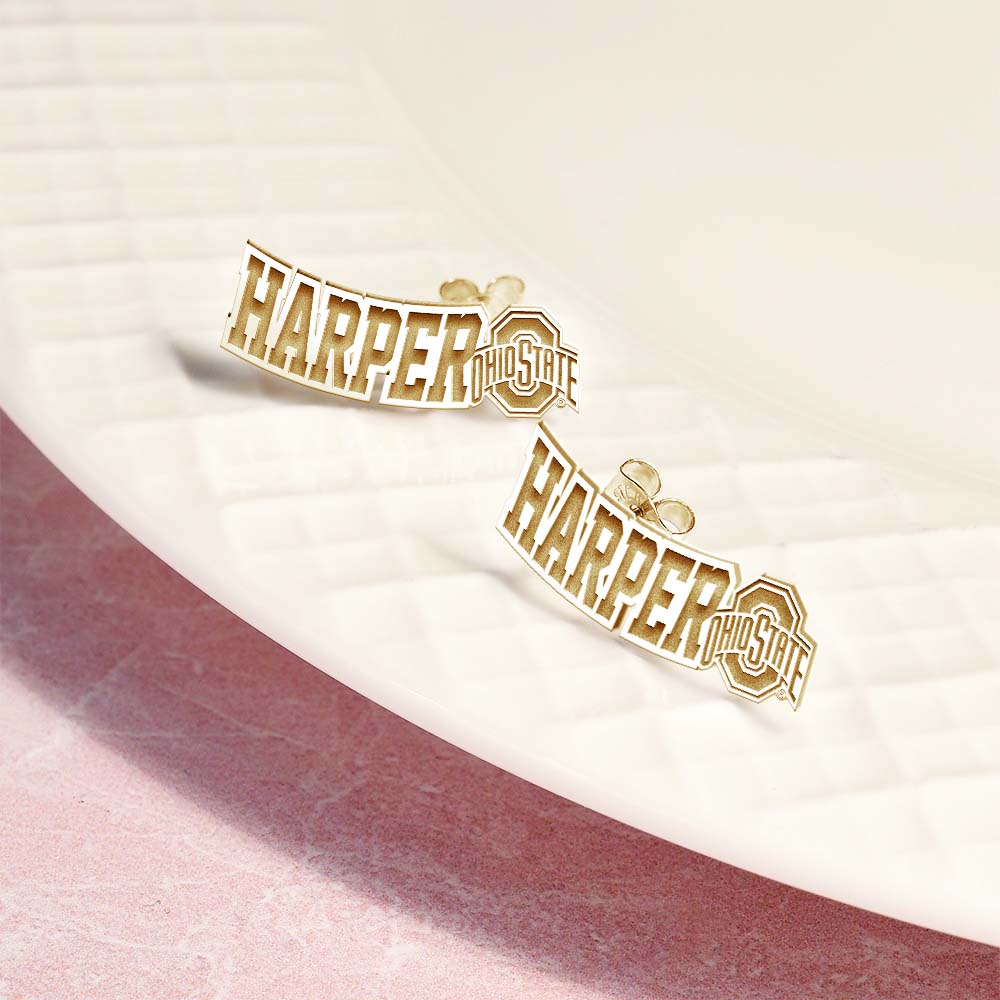 Personalized Pair Of Ohio State Logo with Horizontal Name Earrings
