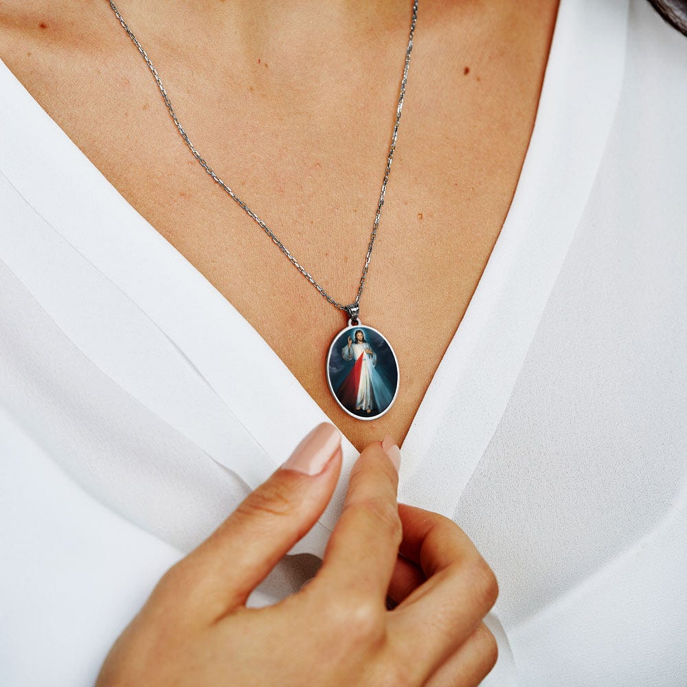 Divine Mercy Double Sided Oval Religious Medal " Color EXCLUSIVE"