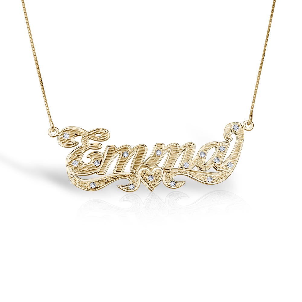 Diamond Cut Script Name Necklace with Cubic Zirconia - Chain Included
