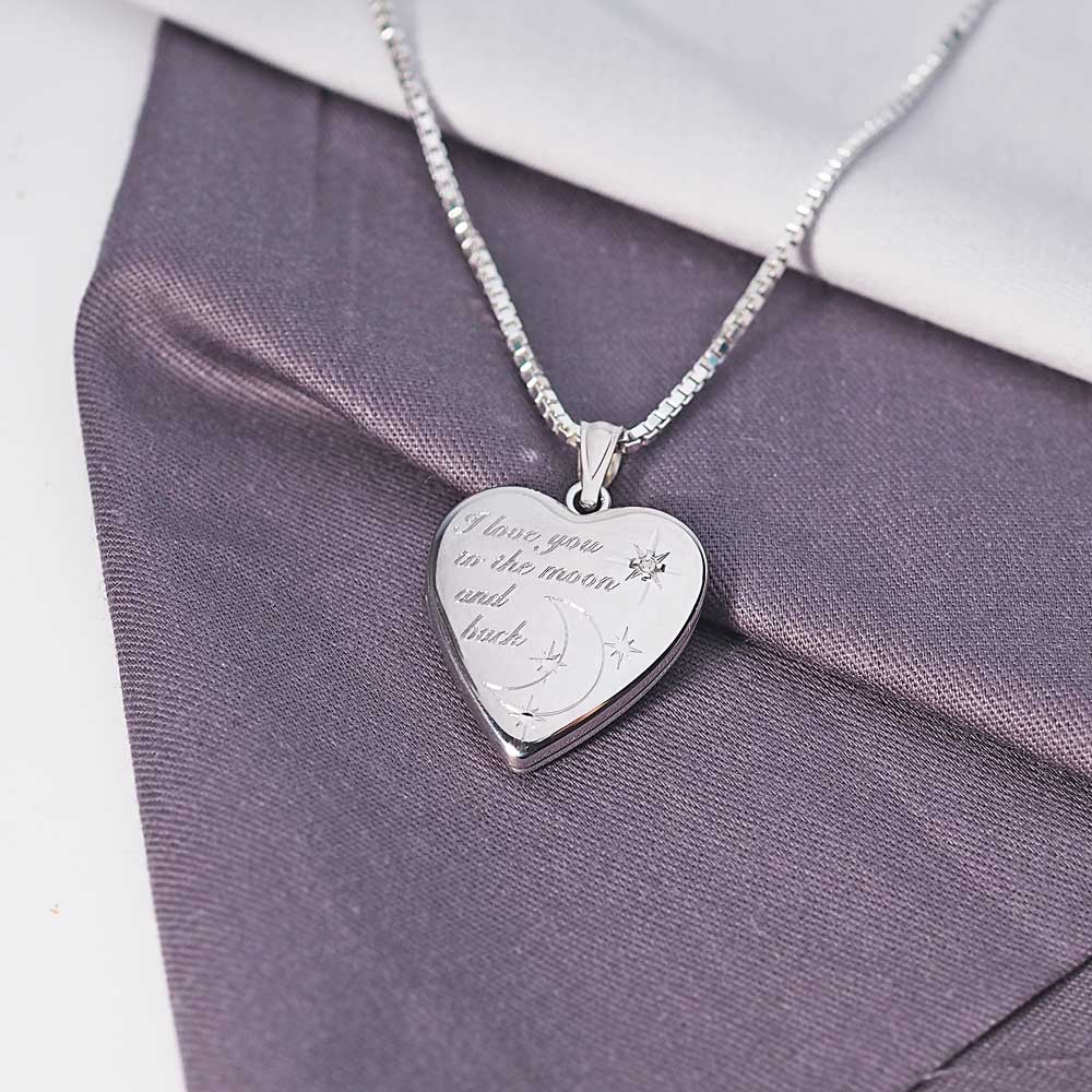 Sterling Silver "To The Moon & Back" Heart Photo Locket