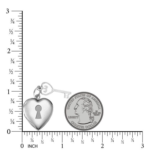 Sterling Silver Key Charm Heart Photo Locket