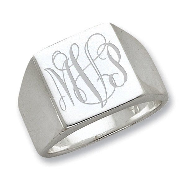 Sterling Silver Men's Square Solid Back Signet Ring