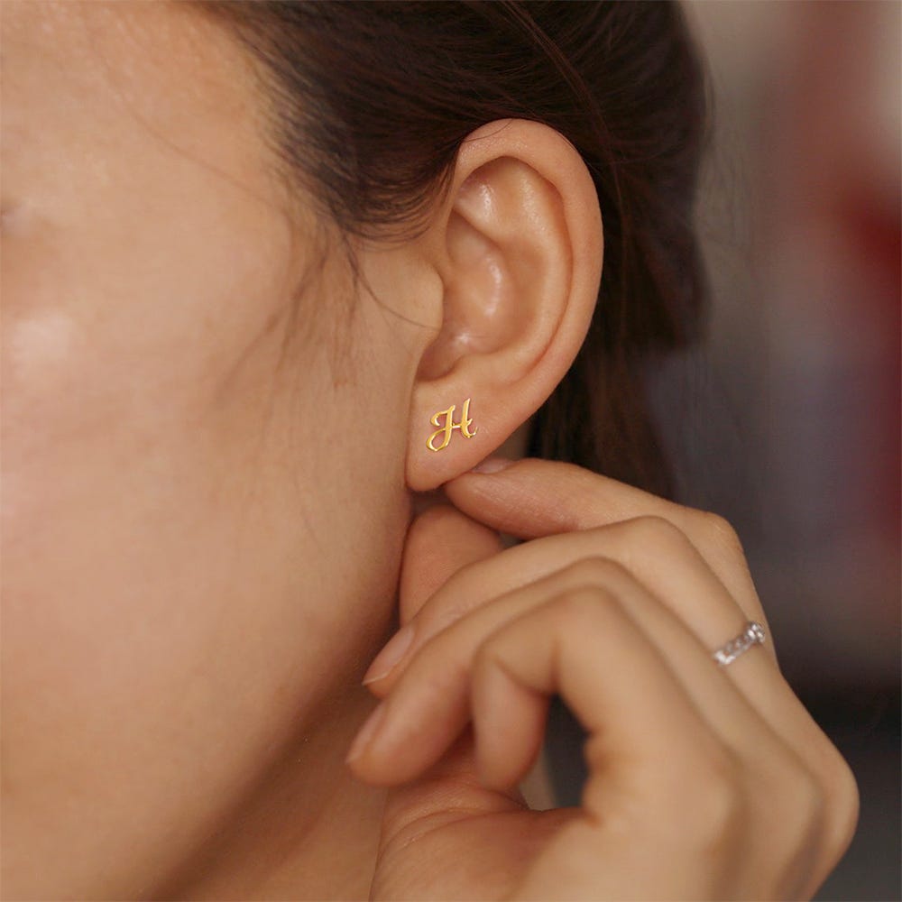 Pair of Initial Script Stud Earrings