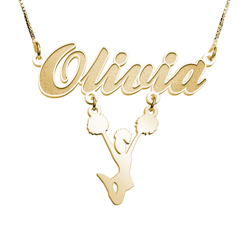 Script Name Necklace with Cheerleader Charm