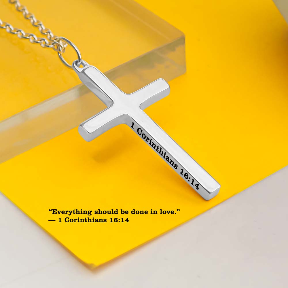 Unisex Personalized Cross Necklace Engraved Pendant w/ 18 Inch Chain