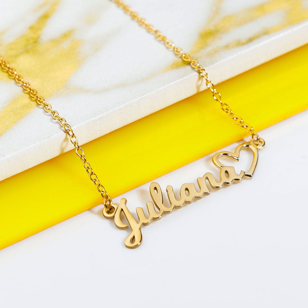 Personalized Script Name Necklace with Open Heart - Chain Included