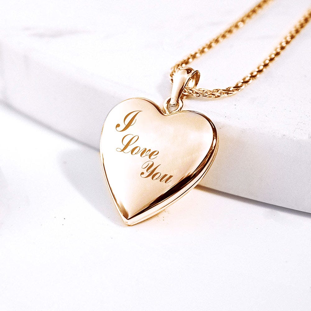 14k Yellow Gold ' I Love You To the Moon and Back ' Heart Photo Locket
