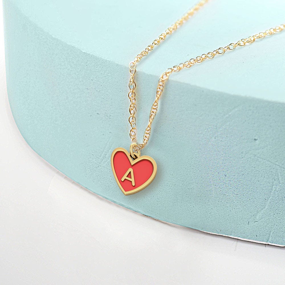 Dainty Color Initial Heart Pendant
