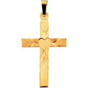 14K YELLOW GOLD CROSS PENDANT W/HEART